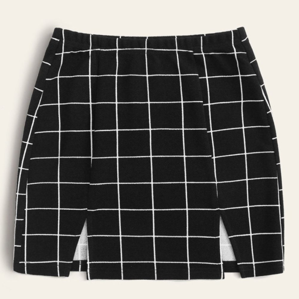 SHEIN Grid M-Slit Mini Bodycon Skirt